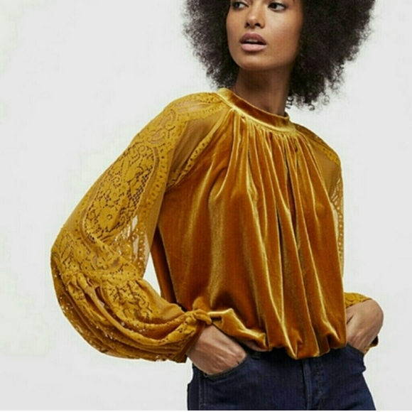 Free People Tops - Free People mustard Velvet and Lace Top size small